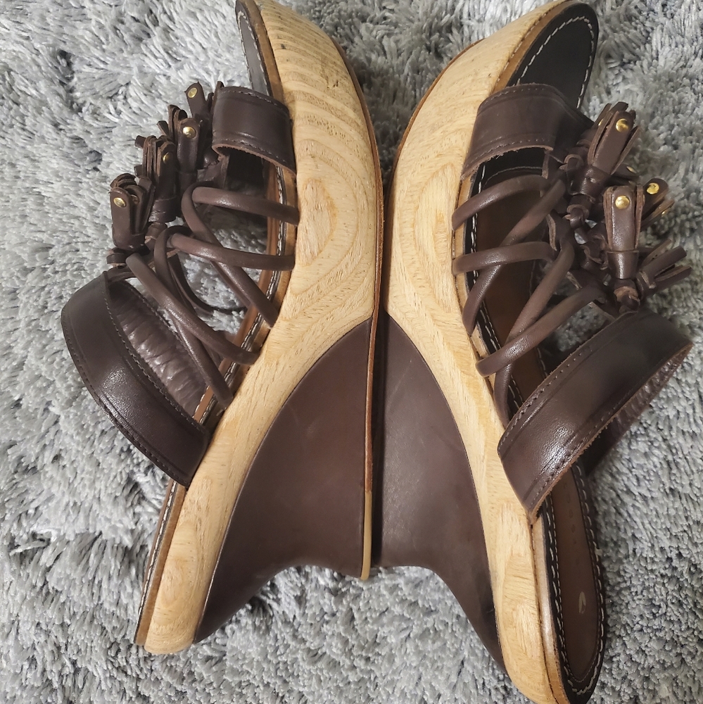 leifsdottir Brown Leather Tassel Wedge Sandals - Picture 5 of 8